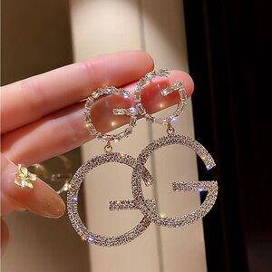 BLING GG RHINESTONE EASY DROP EARRINGS GOLD OR SILVER